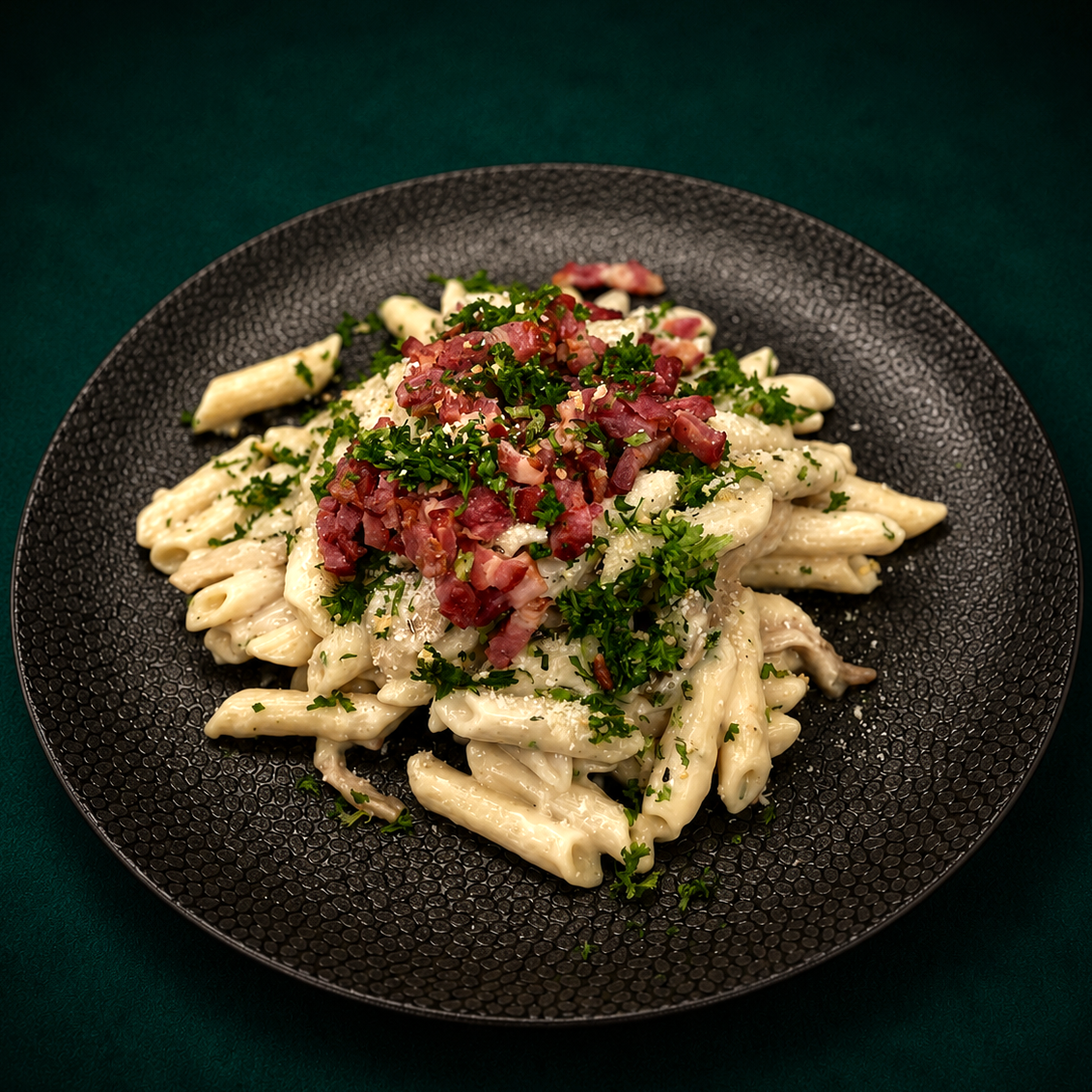 Pasta funghi met spek